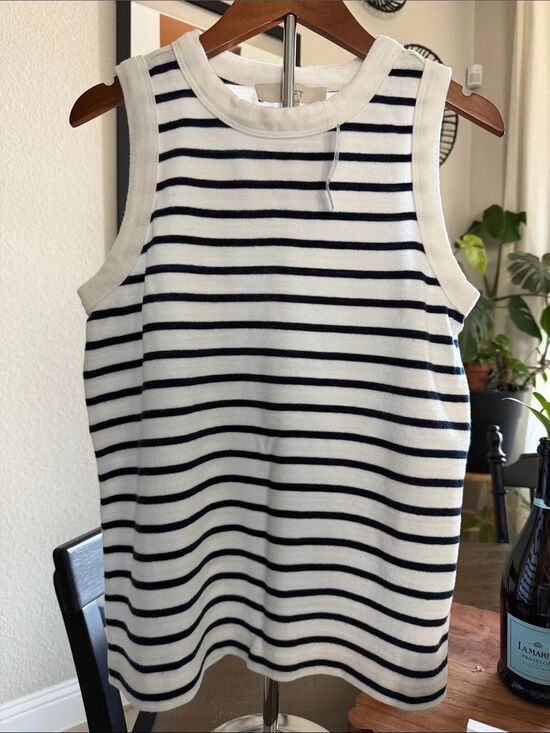 Tops - NWT Loft White Blue Striped Tank Top Cotton XS Nautical Sleeveless Classic